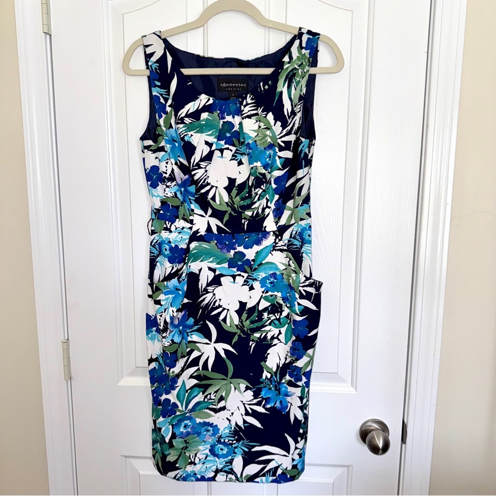 Connected Apparel Blue Sheath Midi Dress Scoop Neck Sleeveless